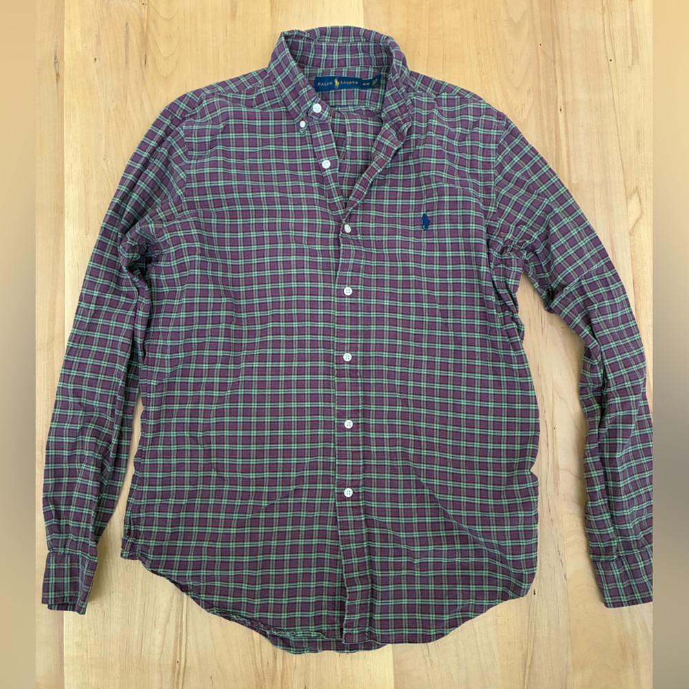 Ralph Lauren Green and Burgundy Casual Button Down Shirt